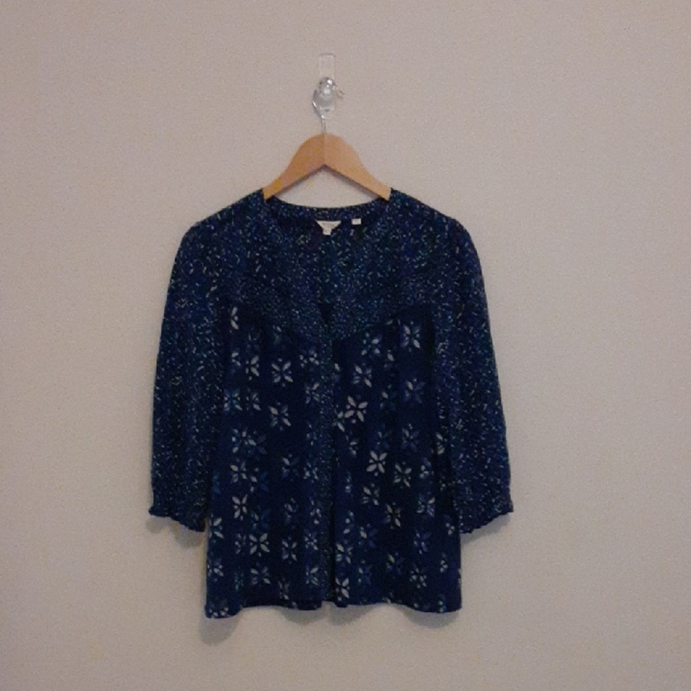 Fat Face Navy Blue Floral Blouse
